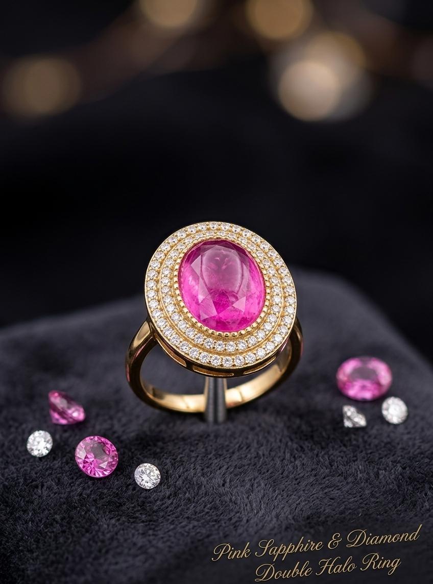 Sapphire And Diamond Double Halo Ring