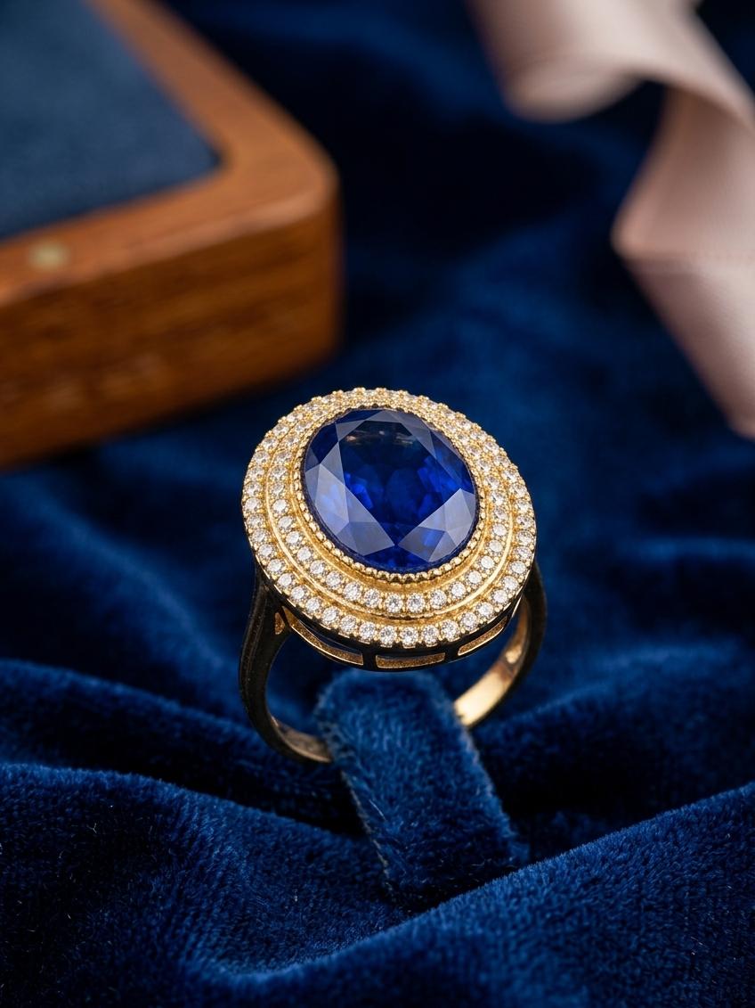 Sapphire And Diamond Double Halo Ring